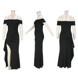 Sexy Solid One Shoulder Split Maxi Dress XHSY-6818