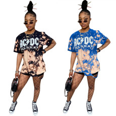 Fashion Print T-shirt Shorts Two Piece Set LSL-6355