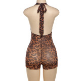 Leopard Print Backless Halter Romper XEF-48138