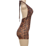 Leopard Print Backless Halter Romper XEF-48138