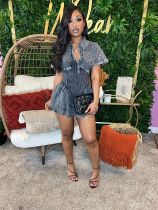 Solid Color Lapel Short Sleeve Romper CH-24101