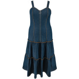 Plus Size Sleeveless Sling Zipper Denim Long Dress GDAM-218500
