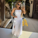 Solid Color Sling Split Backless Maxi Dress NY-10790