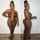 Leopard Print Halter Backless Maxi Dress NY-10789