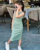 Kids Girl Knits Sling Slim Solid Midi Dress GYAY-8102