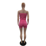 Solid Color Tube Tops Sweater 2 Piece Short Set QXTF-83014