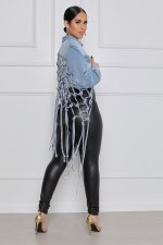 Back Meshes Tassel Denim Jacket  GQDH-958