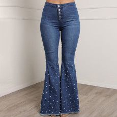 Casual Beaded Flared Jeans GQDH-861