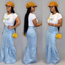 Denim Fishtail Half Body Long Skirt GQDH-1072