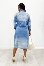 Fashion Denim Long Sleeve Holes Long Coat GQDH-932