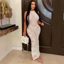 Sunscreen Smocked Knit Beach Maxi Dress OSM-4460