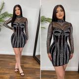Long Sleeve Hot Drill Slim Mini Dress NY-3192