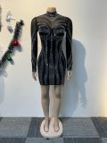 Long Sleeve Hot Drill Slim Mini Dress NY-3192