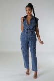 Sleeveless Single Breasted Straight Jumpsuit LX-6983