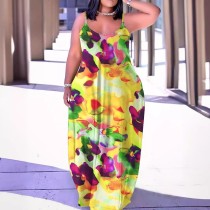 Plus Size Casual Print Sling Knits Maxi Dress OSIF-3388