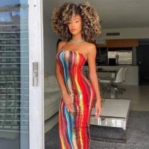 Tie Up Print Sexy Tube Tops Dress XCFF-826
