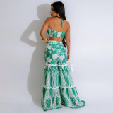 Print Lace-Up Bustier Top Loose Wide-Leg Pants Set CYA-901241