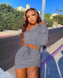 Solid Color Long Sleeve V Neck 2 Piece Short Set XMF-1019