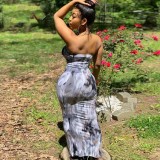 Slim Wrap Chest Print Maxi Dress XCFF-827