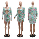 Sexy Bikinis Swimsuit+Print Split Tops 3 Piece Set CYA-901217