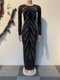 Hot Drill Splicing Back Split Maxi Dress NY-3189