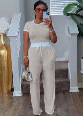 Rib Contrast Color Two Piece Pants Set SFY-2777