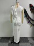 Pleated Solid Color Split Sleeveless Maxi Dress NY-10809