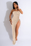 Solid Color Sleeveless Split Knits Maxi Dress MDF-5503