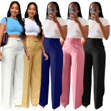 High Waist Solid Color Straight Pant QODY-6012