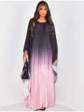 Gradient Color Press Pleated Maxi Dress LS-0408