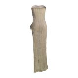 Solid Color Sleeveless Split Knits Maxi Dress MDF-5503