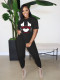 VIP1 Letter Print Short Sleeve Two Piece Pants Set YIM-410