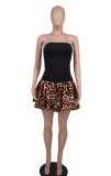Off Shoulder Leopard Print Patchwork Mini Dress XHXF-414