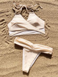 Solid Color Crossover Backless Bikini Swimsuit CASF-6668