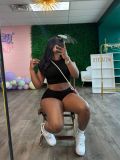 Solid Color Tight Crop Top Two Piece Shorts Set SFY-2778