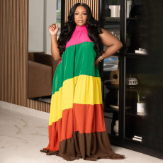 Plus Size Contrast Color Patchwork Maxi Dress NNWF-8023