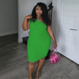 Plus Size Slash Neck Solid Color Slim Midi Dress NNWF-8022
