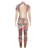 Sexy Backless Print See Through Mesh Jumpsuit XEF-47149