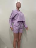 Solid Color Short Sleeve Two Piece Shorts Set OLYF-6152