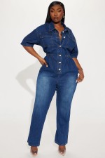 Fashion Short Sleeve Slim Denim  Jumpsuit LX-3575