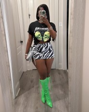 Print Short Sleeve T Shirt And Mini Skirt Two Piece Set SFY-475