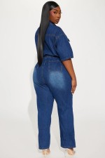 Fashion Short Sleeve Slim Denim  Jumpsuit LX-3575
