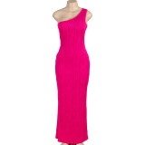 Solid Sleeveless Single Shoulder Maxi Dress GAXB-A450DS