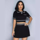 Round Neck Short Sleeve Pleated Two Piece Skirt Set OSM-AJ4461