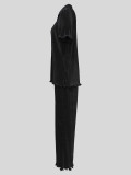 Loose Pleated Shirts Wide Leg Pants Two Piece Set MIL-126