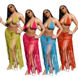 Braided Solid Color Tassel Beach Skirts Suit OSM-AJ4462