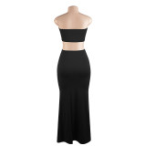 Solid Color Wrap Chest And Long Skirts 2 Piece Set GAXB-A493ST