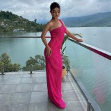 Solid Sleeveless Single Shoulder Maxi Dress GAXB-A450DS