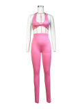 Long Sleeve Solid Tight Two Piece Pants Set CH-24042