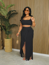 Casual Solid Sling Vest Long Splirt Skirts Suit AMLF-XR5005
